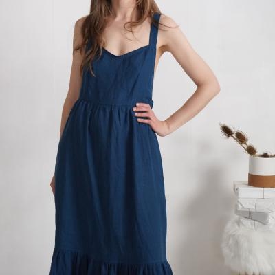 Robe longue en lin à bretelles croisées FLY