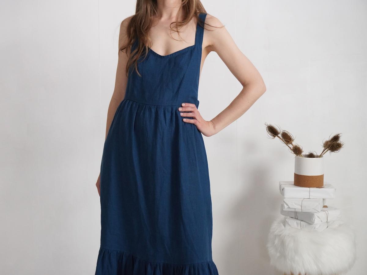Robe longue en lin à bretelles croisées FLY