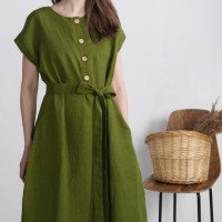 Robe chemise midi de grossesse en lin à ceinture LIMPOPO