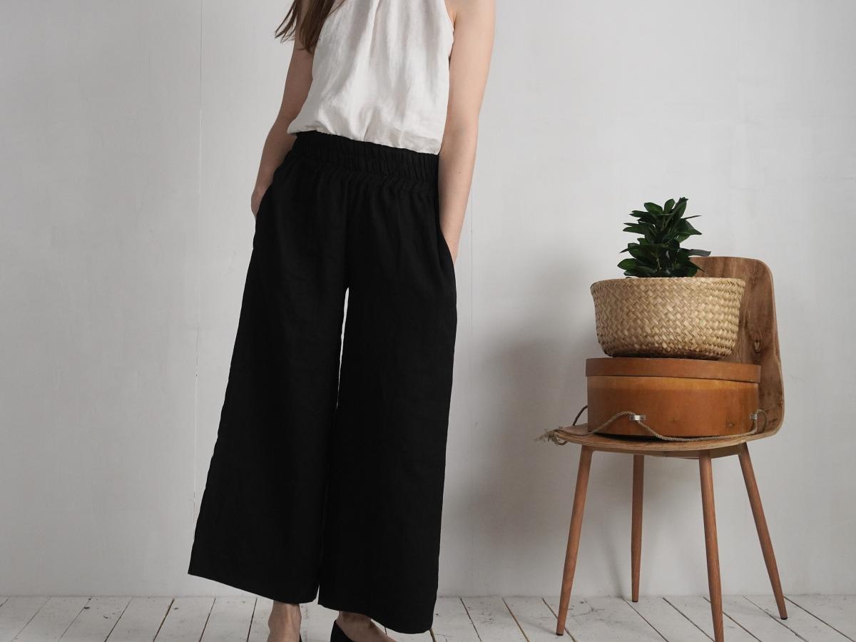 Pantalon large en lin à taille haute COOPER