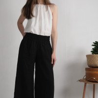 Pantalon large en lin à taille haute COOPER