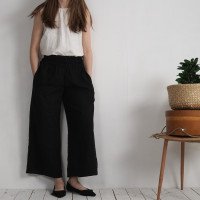 Pantalon large en lin à taille haute COOPER