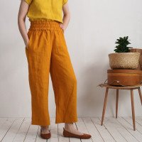 Pantalon large en lin à taille haute COOPER