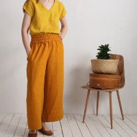 Pantalon large en lin à taille haute COOPER