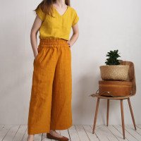 Pantalon large en lin à taille haute COOPER