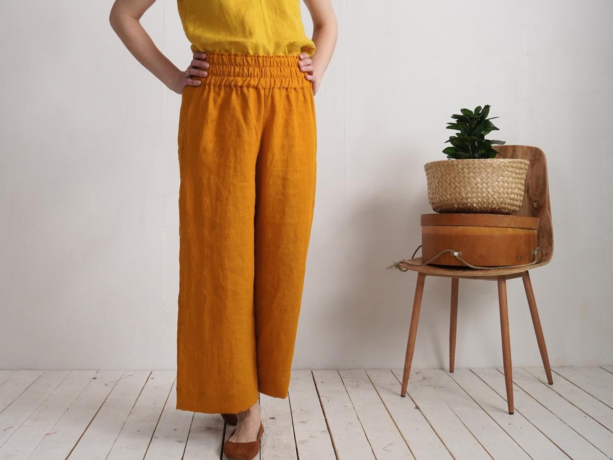 Pantalon large en lin à taille haute COOPER