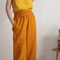 Pantalon large en lin à taille haute COOPER
