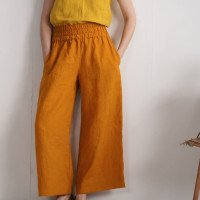 Pantalon large en lin à taille haute COOPER