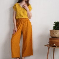 Pantalon large en lin à taille haute COOPER
