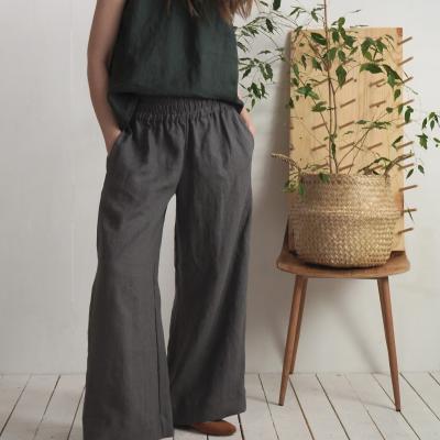 Pantalon large en lin à taille haute COOPER