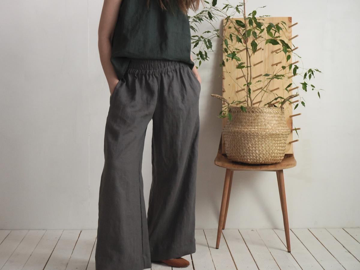 Pantalon large en lin à taille haute COOPER