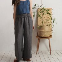 Pantalon large en lin à taille haute COOPER