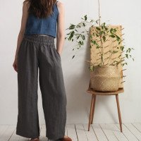 Pantalon large en lin à taille haute COOPER