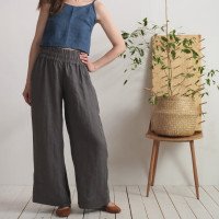 Pantalon large en lin à taille haute COOPER