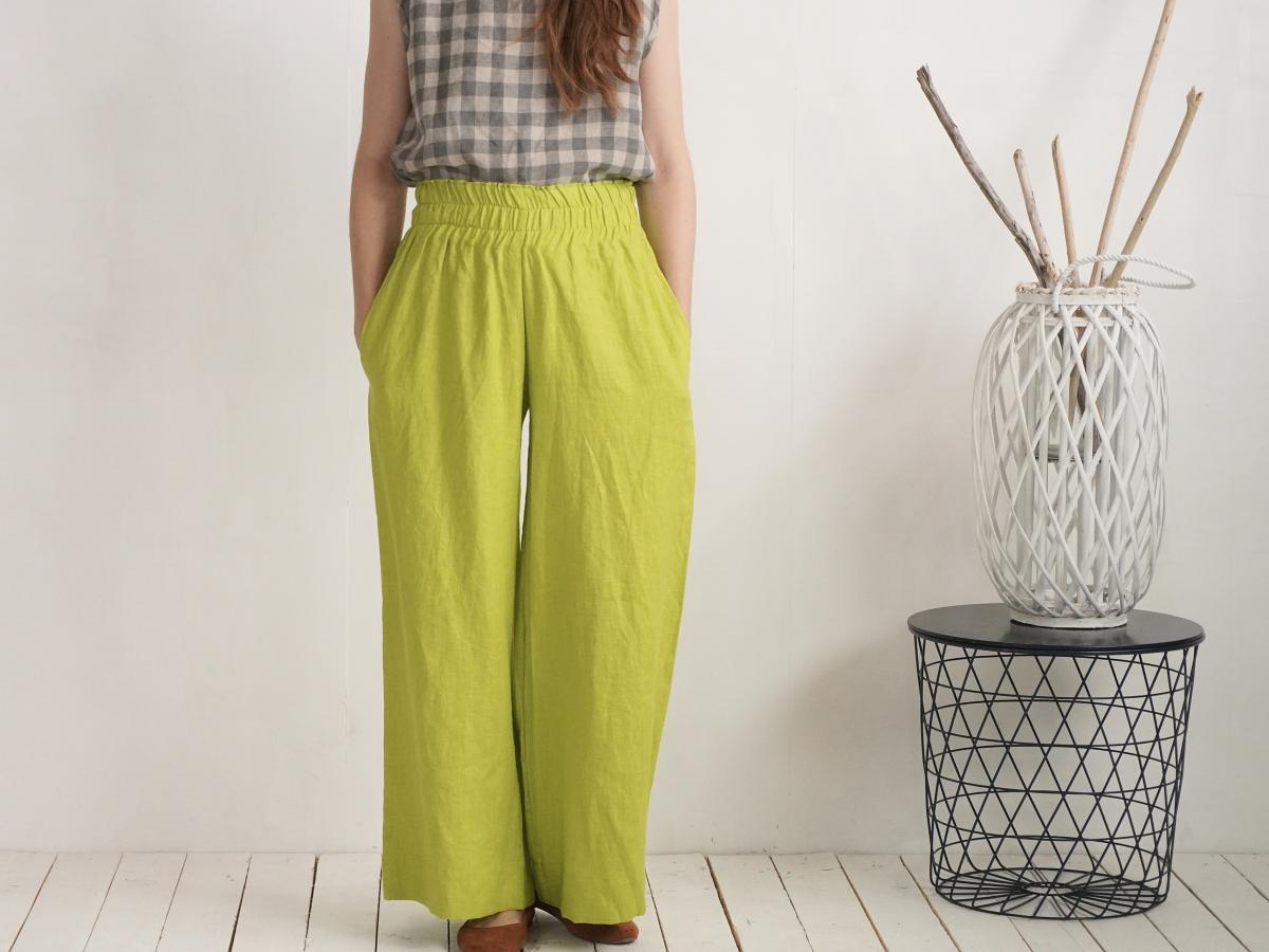 Pantalon large en lin à taille haute COOPER