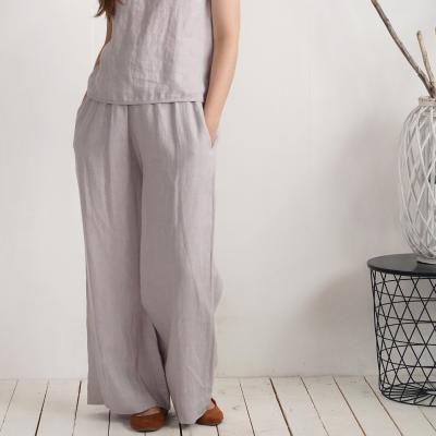 Pantalon large en lin à taille haute COOPER
