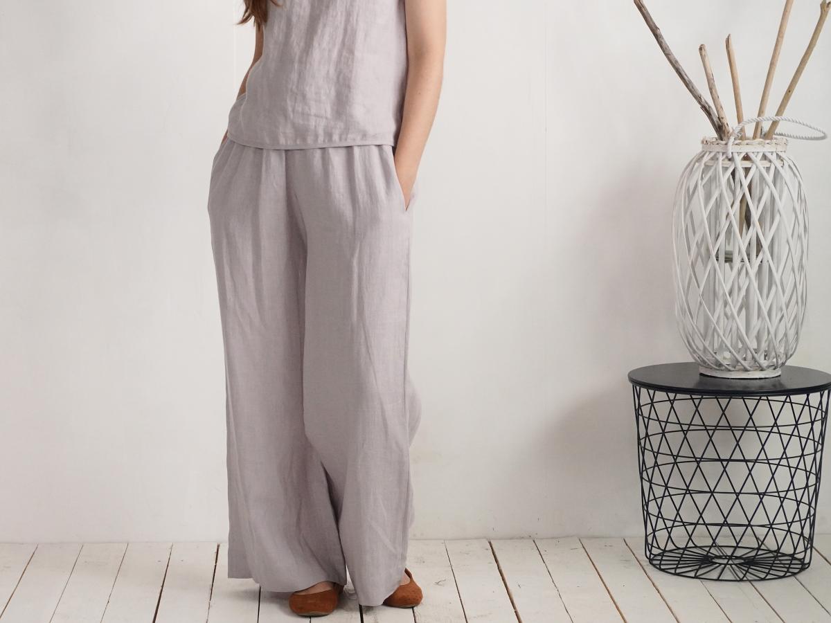 Pantalon large en lin à taille haute COOPER
