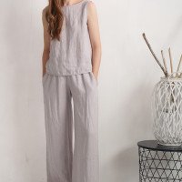 Pantalon large en lin à taille haute COOPER