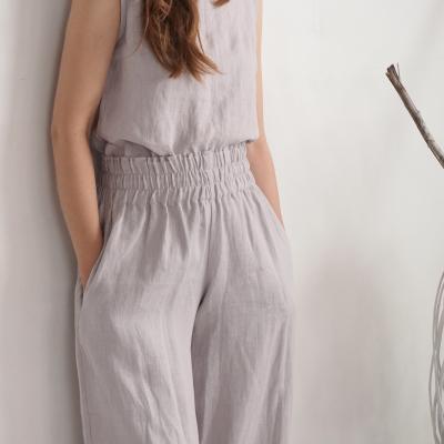 Pantalon large en lin à taille haute COOPER