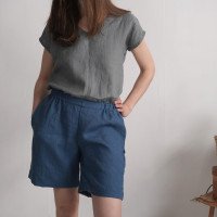 Short en lin à taille haute NELSON