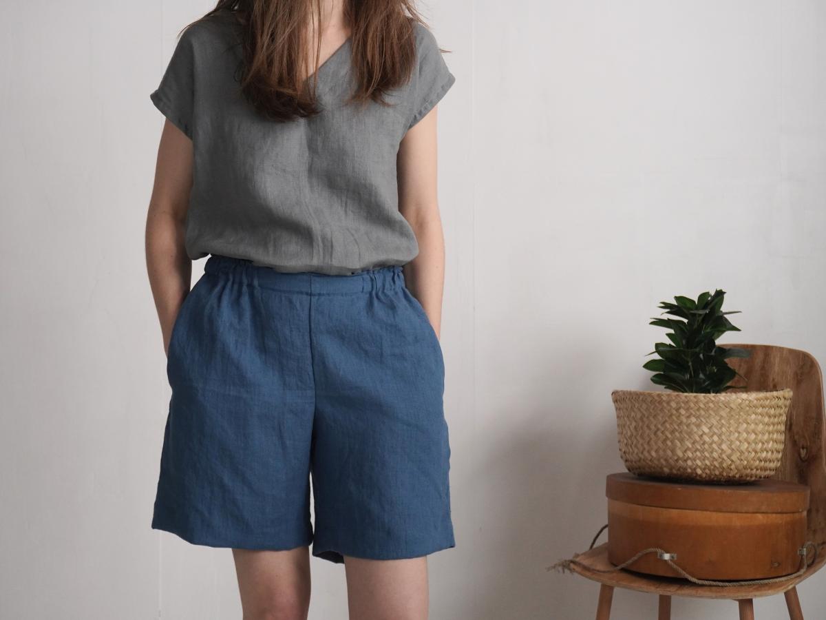 Short en lin à taille haute NELSON