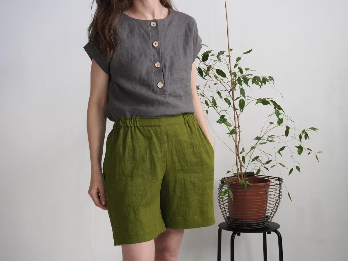 Short en lin à taille haute NELSON