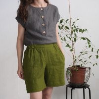 Short en lin à taille haute NELSON