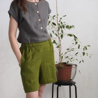 Short en lin à taille haute NELSON