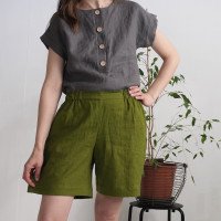Short en lin à taille haute NELSON