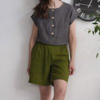Short en lin à taille haute NELSON