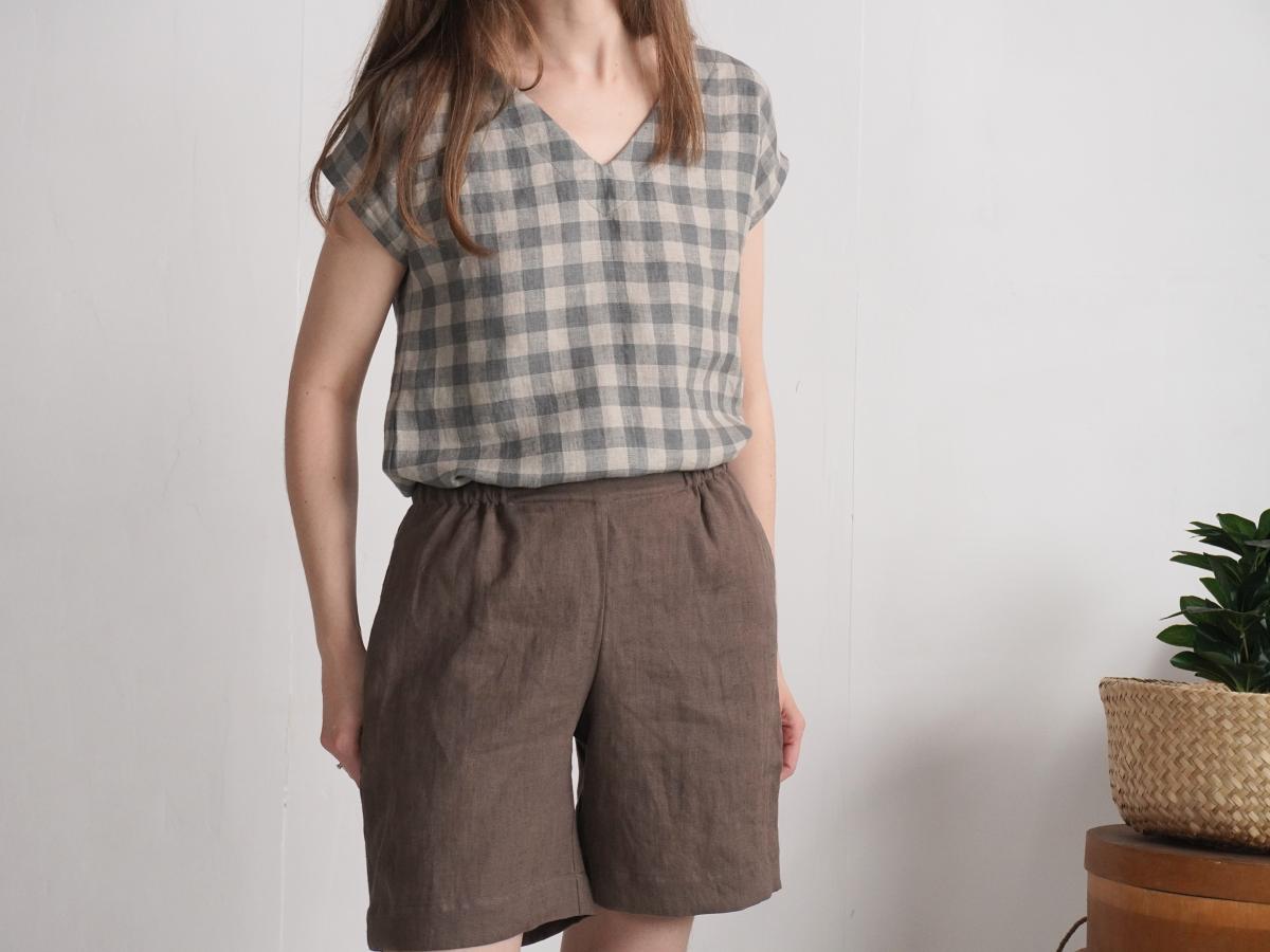 Short en lin à taille haute NELSON