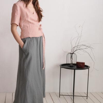 Linen maxi length skirt, pocket long skirt - HEILONG