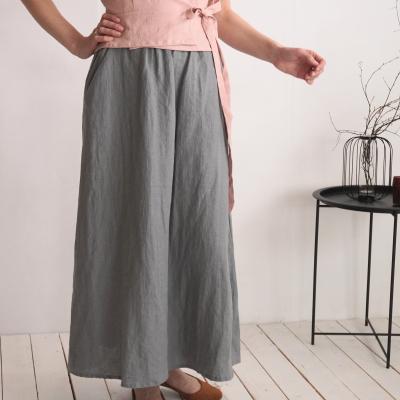 Linen maxi length skirt, pocket long skirt - HEILONG