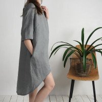 Robe en lin à dos plus long FINLAY