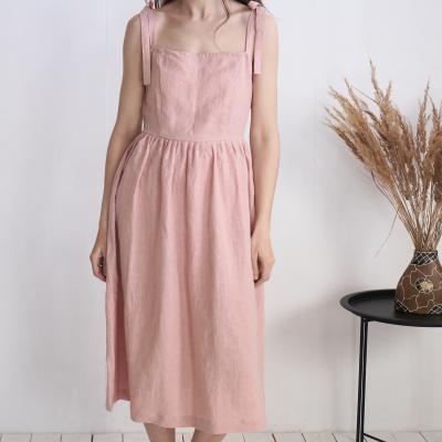 Robe en lin à larges bretelles à nouer GUAPAY