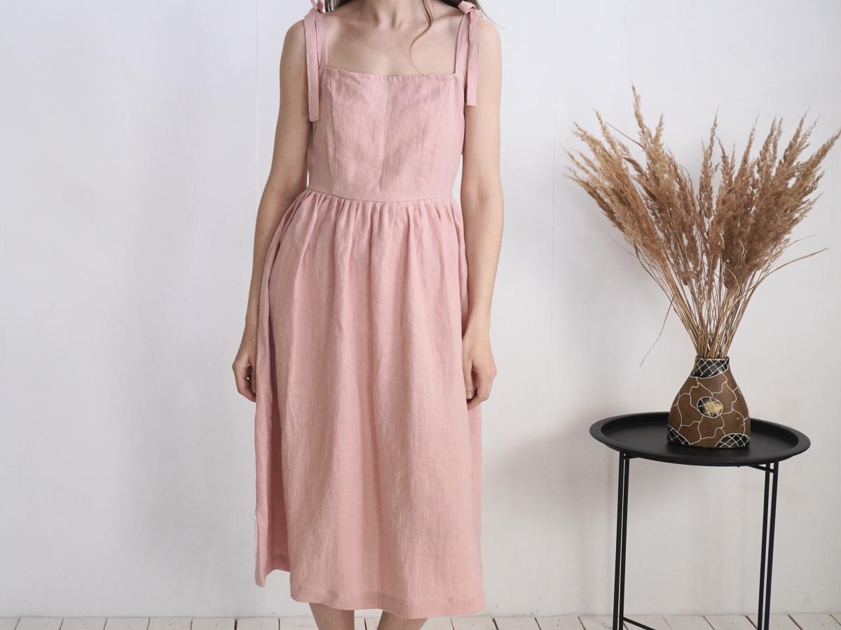 Robe en lin à larges bretelles à nouer GUAPAY