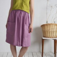 Jupe midi en lin à poches SALWEN