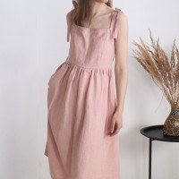 Robe en lin à larges bretelles à nouer GUAPAY
