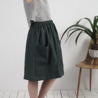Jupe midi en lin à poches SALWEN