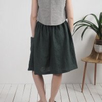 Jupe midi en lin à poches SALWEN