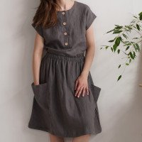 Jupe midi en lin à poches SALWEN