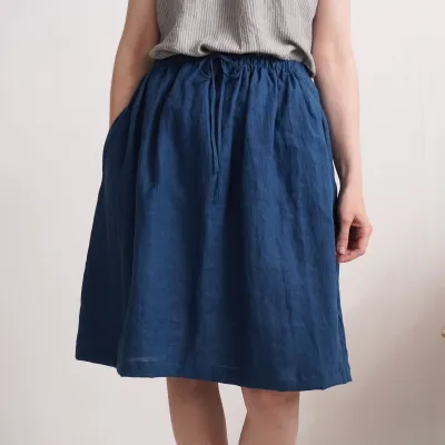 Soft midi linen skirt, linen skirt for women - ANGARA