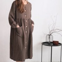 Robe en lin boutonnée à manches longues GEORGINA