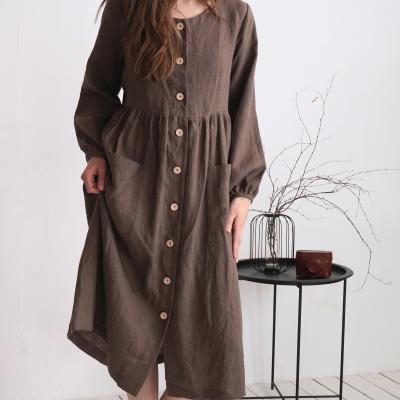 Robe en lin boutonnée à manches longues GEORGINA