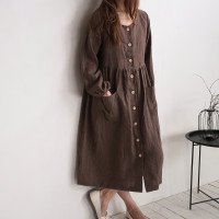 Robe en lin boutonnée à manches longues GEORGINA