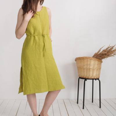 Robe en lin sans manches à fentes MEKONG