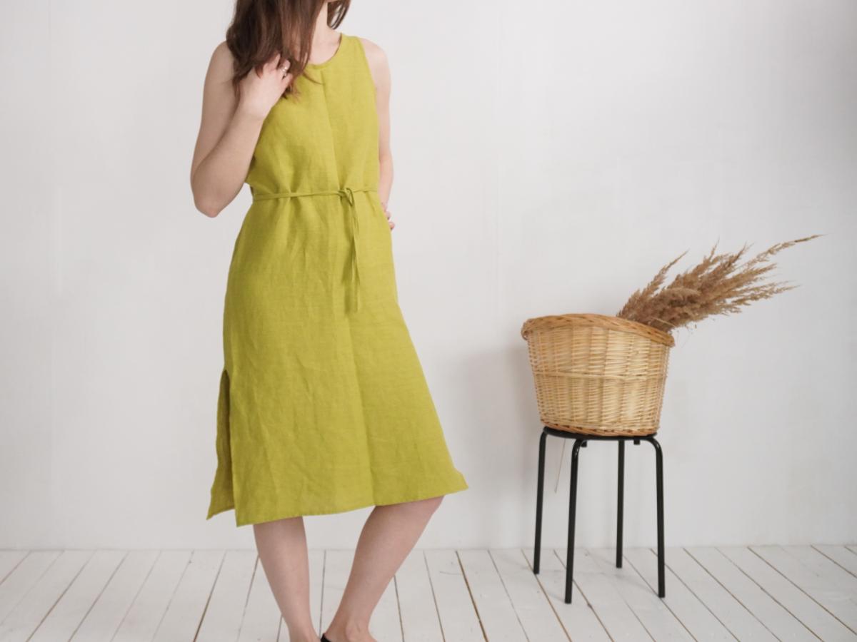 Robe en lin sans manches à fentes MEKONG