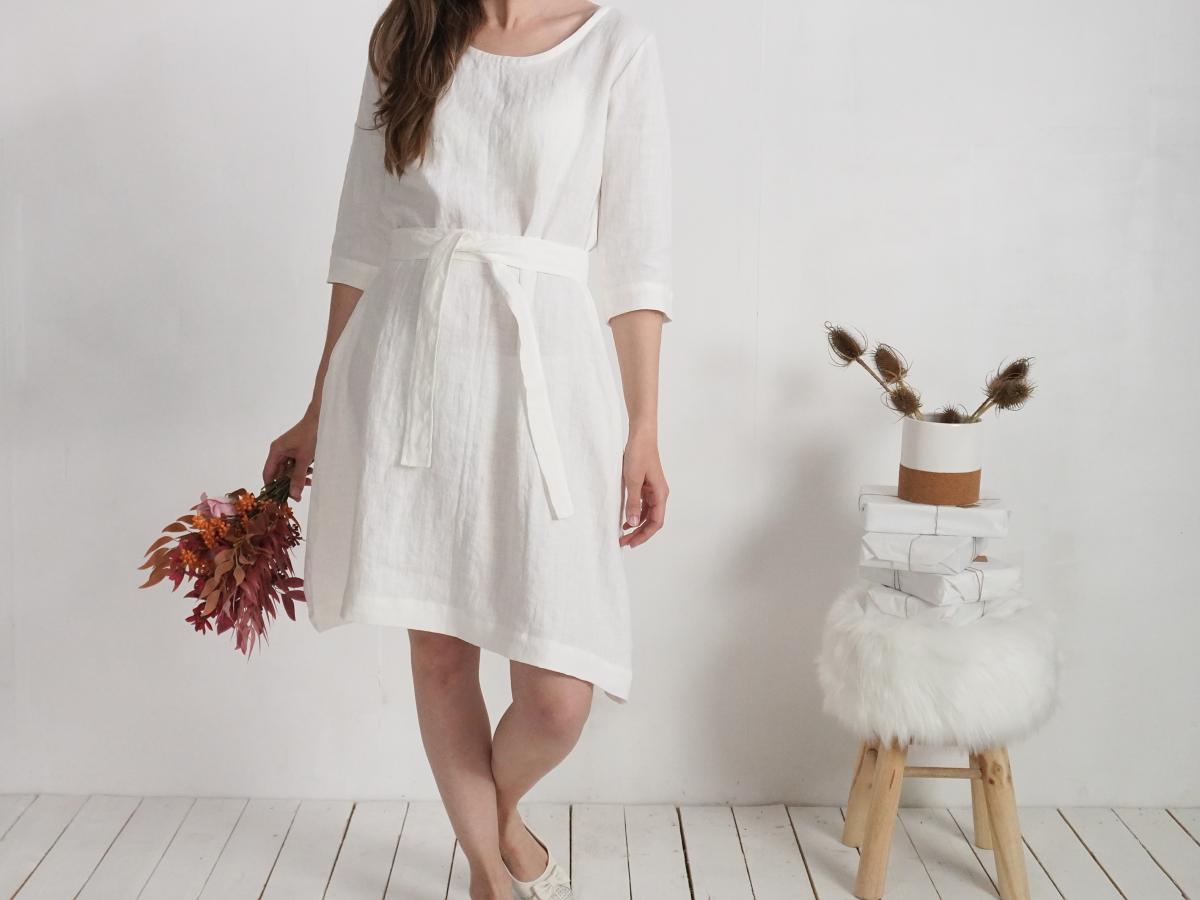 Robe de mariée trapèze en lin à ceinture JAPURA