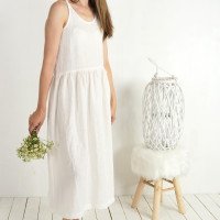 Robe de mariée longue en lin à bretelles et fronces ZAMBEZI