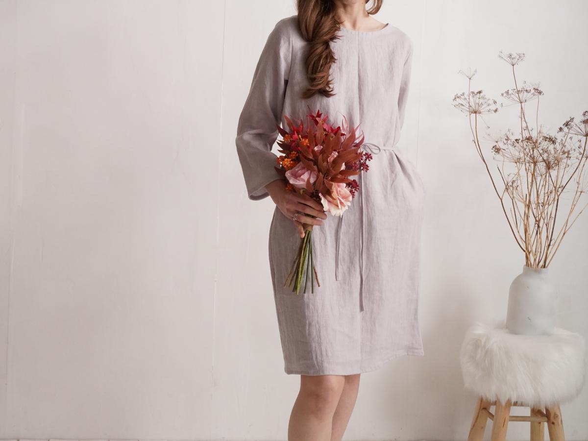Robe de demoiselle d’honneur midi en lin à manches longues SINDHU